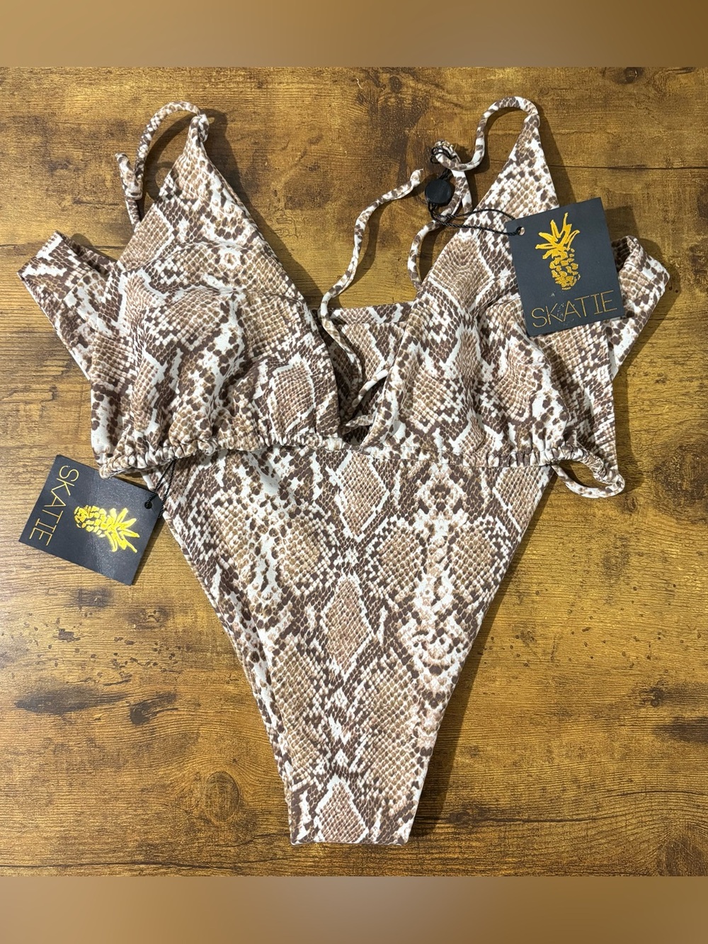 SKATIE Sequoia Snake Print Bikini Set Kelly Bottom, Ella Top NWT Large